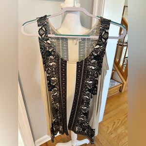 Cato Black, Cream & green Tunic Top